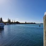 Looking back at some of the boats moored on Tuncurry side of channel